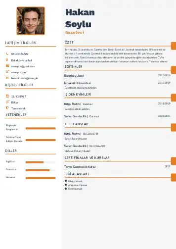 Gazeteci CV Örnekleri cv indir